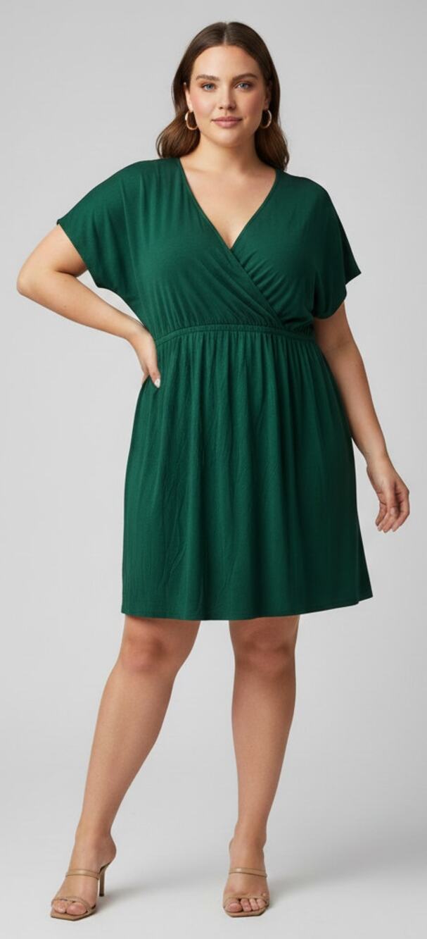 Amazon Essentials Women 3x Emerald Dress Stretch V-neck Babydoll Dress